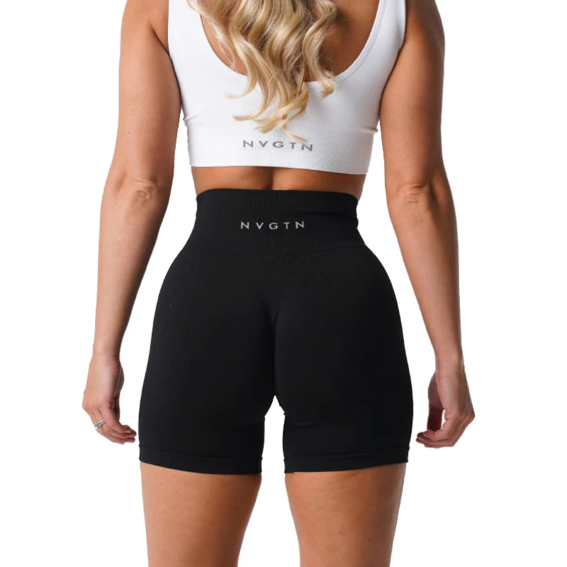 Spandex Solid Seamless Shorts, Soft Workout Fitness Outfits & Yoga Pants Gym Wear