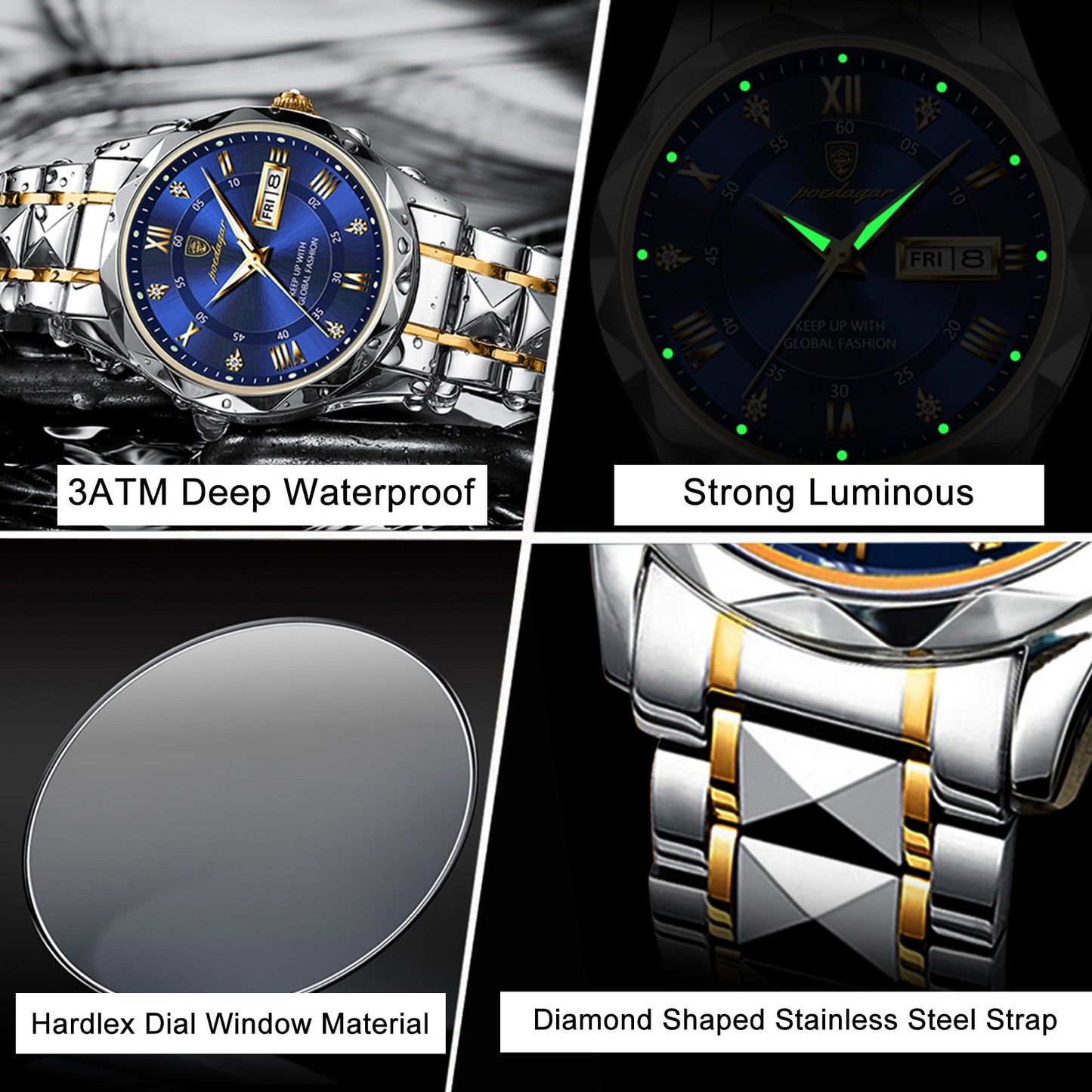 POEDAGAR Top Brand Luxury Man Wristwatch Waterproof Stainless Steel Quartz Men's Watch