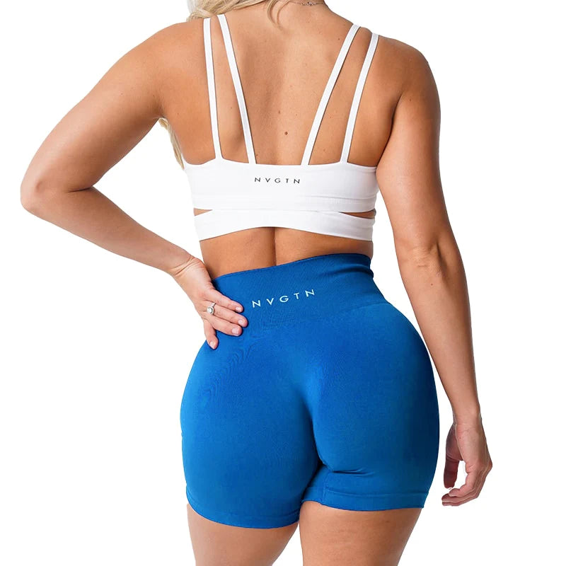 Spandex Solid Seamless Shorts, Soft Workout Fitness Outfits & Yoga Pants Gym Wear